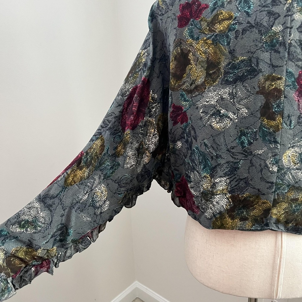 Whimsigoth Floral Tie Front Top Vintage Dark Romantic Blouse Boho Fairy Goth - Picture 9 of 13